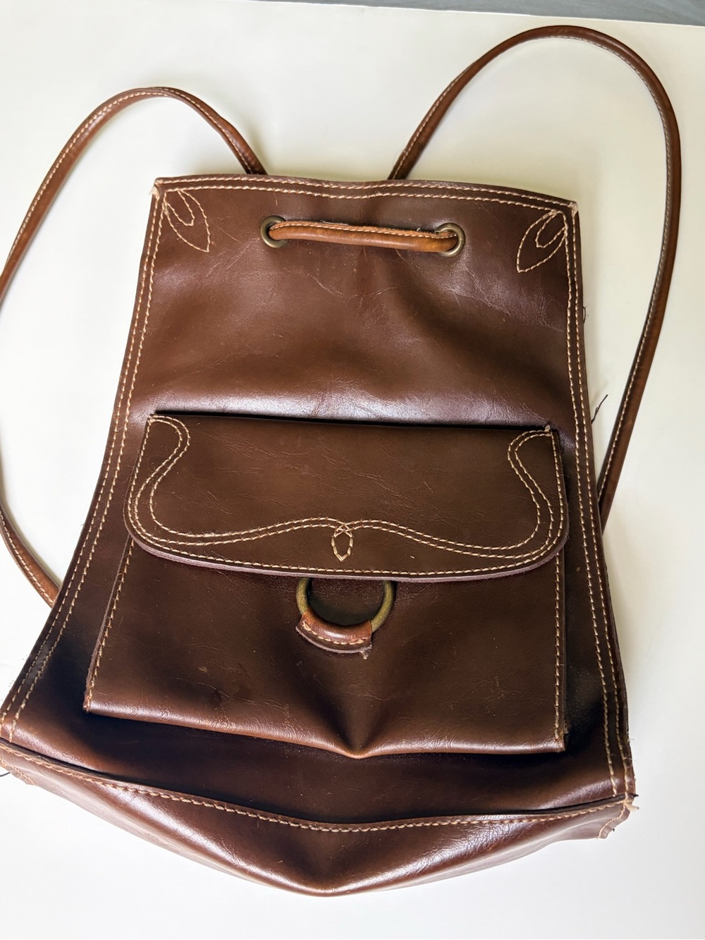 Chestnut Brown Leather Backpack with Front Pocket